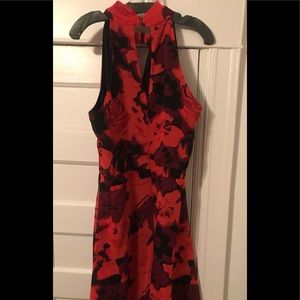 Philosophy red and black floral dress sheer skirt